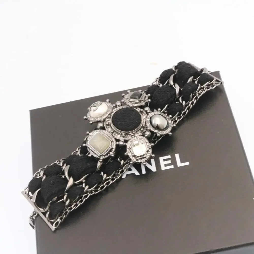 Chanel Bangle Bracelet Metal Black CC
